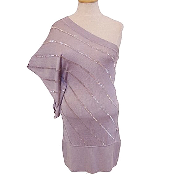 Marciano Sweaters - Marciano Silver One Shoulder Knit Top w/Bugle Beading- Sz. Med